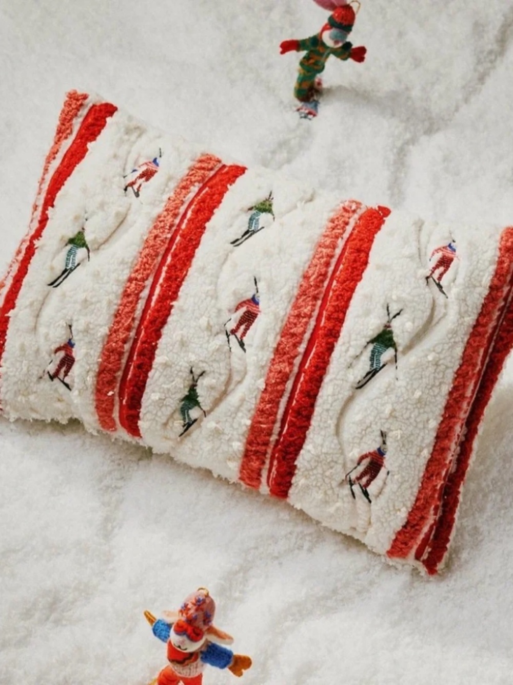 NWT Anthropologie Mountain Skiers Embroidered Pillow in Bunny Slopes new